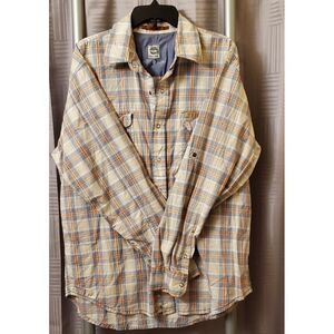 Timberland Mens Shirt Large Blue Plaid Button Up‎ Snap Front Long Sleeve Cotton